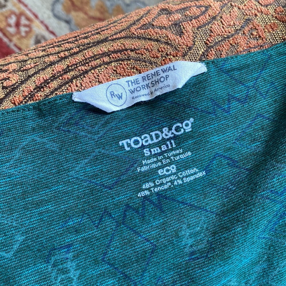 Toad&Co Rosemarie Rosalinda 3/4 sleeve organic dress teal green geo tribal Small - Picture 4 of 8